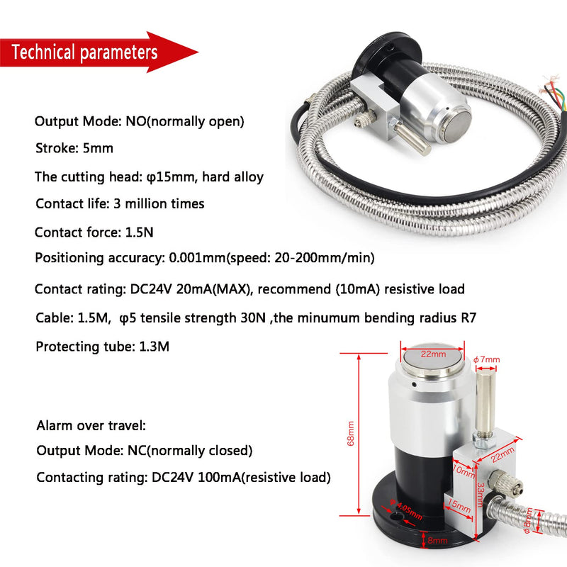 RATTMMOTOR Normally Open Mach3 CNC Automatic Tool Sensor Gauge Changer CNC Z Axis Probe Tool Touch Sensor Setter Setting 4 Wires for CNC Router Engraver Machine