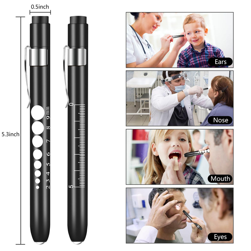 Pen Lights Medical with Pupil Gauge and Ruler LED Pen Lights for Nurses Doctors Nursing Pen Light with 4 Batteries Free 2pcs Black Penlight Nurse Penlights for Nurses Pen Light for Nurse Accessories