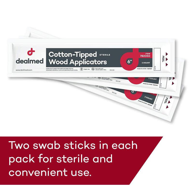 Dealmed 6" Cotton-Tipped Wood Applicators – 200 Sterile Cotton-Tipped Applicators for Application of Medication, Cleaning Skin, Arts, Crafts and More (Box of 200) 6" Sterile (Box of 200)