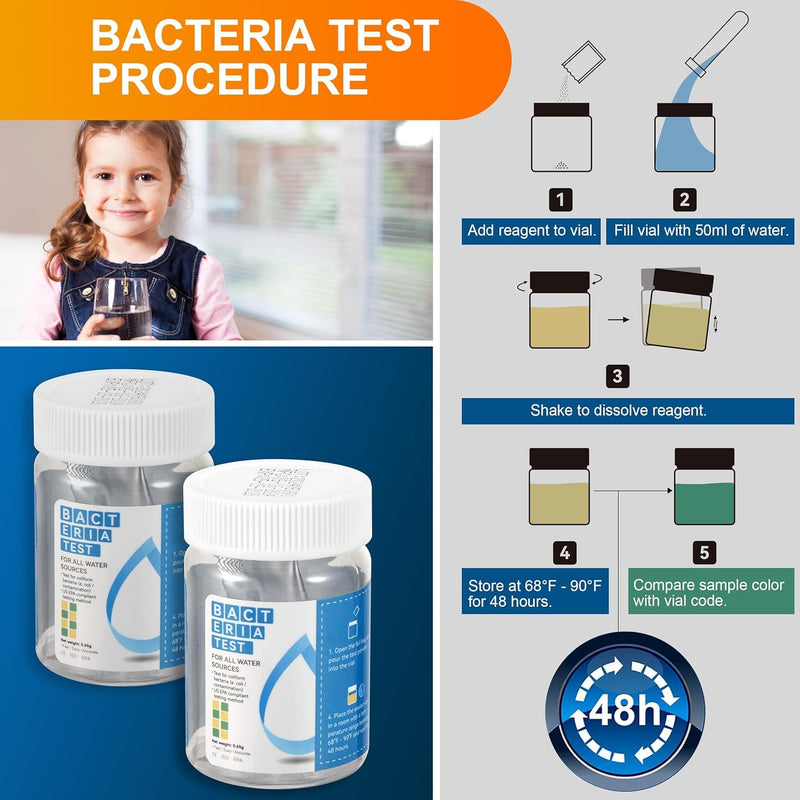 AAwipes Complete Water Testing Kits for Drinking Water 50 Strips + 2 Bacteria Tester Kits 17 in 1 Well, Tap, Drinkling Water, City Water Testing Strips (50)