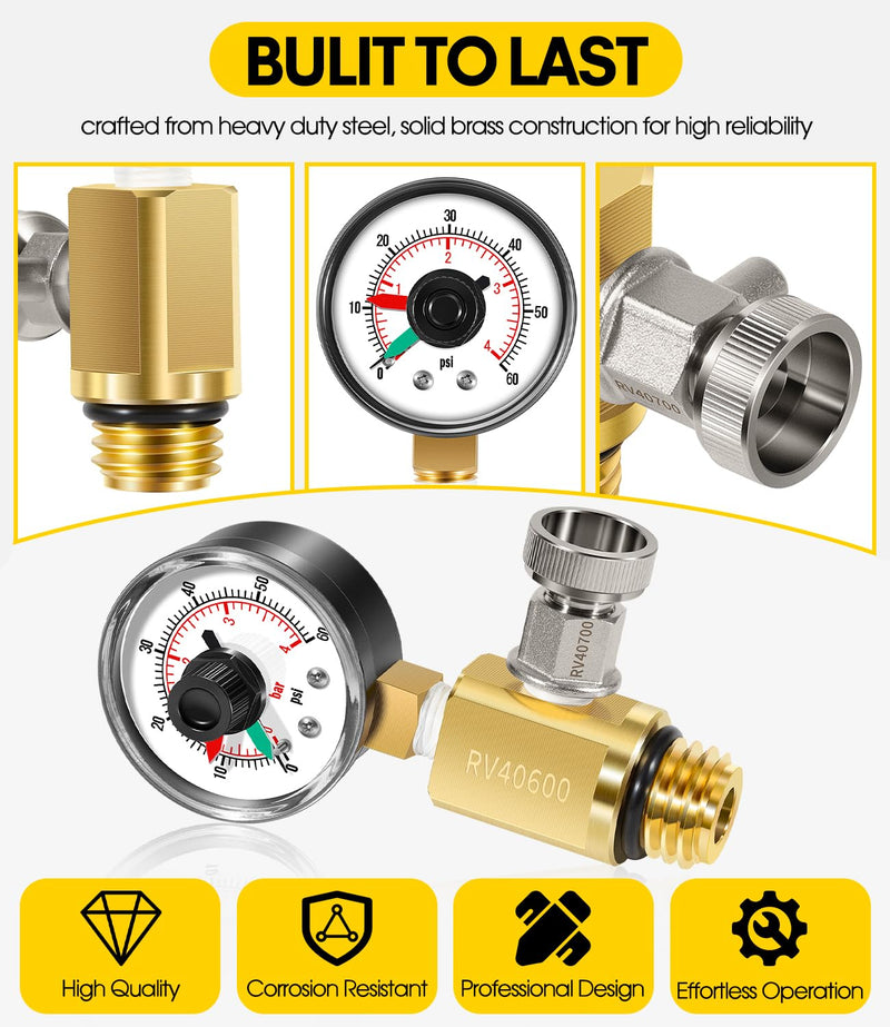98209800 High Flow Manual Relief Valve/Air Relief Manual Valve Assembly with Pressure Gauge, Replacement for Pool and Spa Filter (RV40600 (98209800 Brass)) RV40600 (98209800 brass)