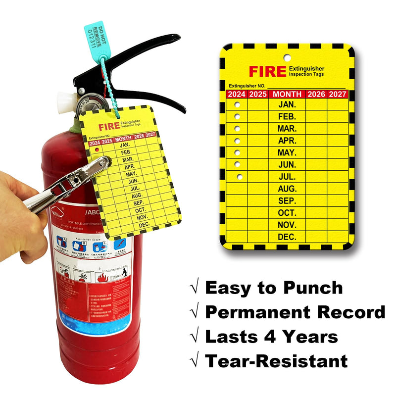 30 Sets Fire Extinguisher Tags Monthly Inspection Tear-Resistant Numbered Plastic Tamper-Evident Cable Ties Easy to Punch Includes Handheld Hole Puncher Blue