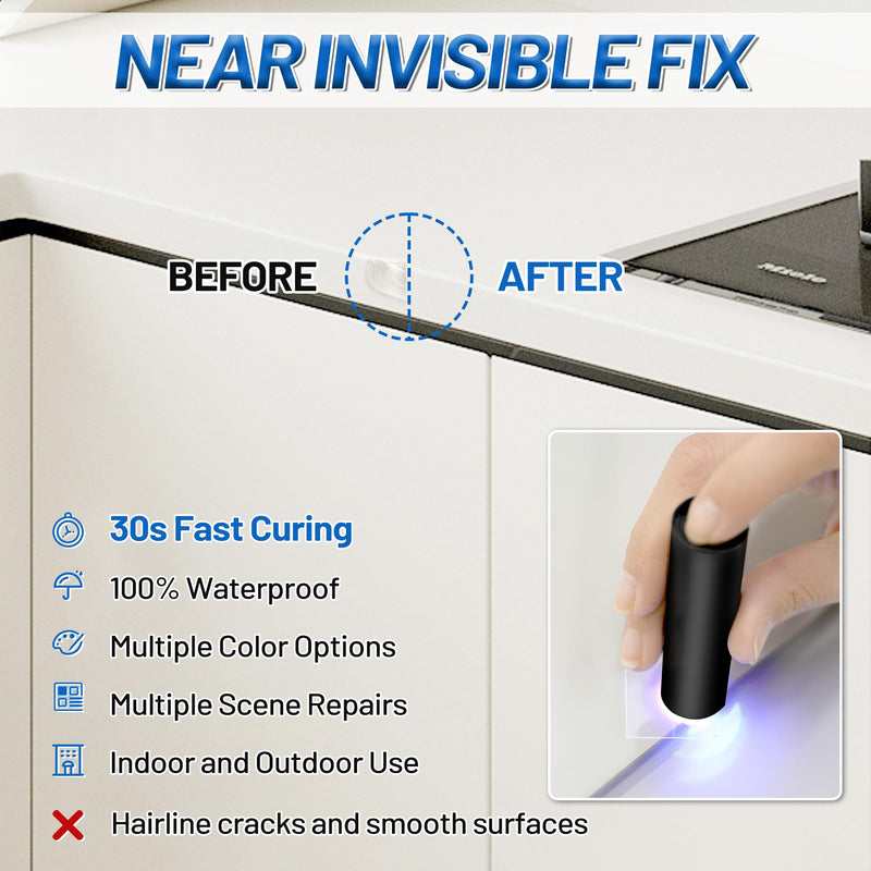 Quartz Countertop Repair Kit (Clear, White, Gray, Beige) 30s Fast Curing DIY Fix Luxury Stone, Granite Marble Acrylic Porcelain Fiberglass Quartz Countertop Chip Repair Kit for Cracks Holes Scratches - NewNest Australia