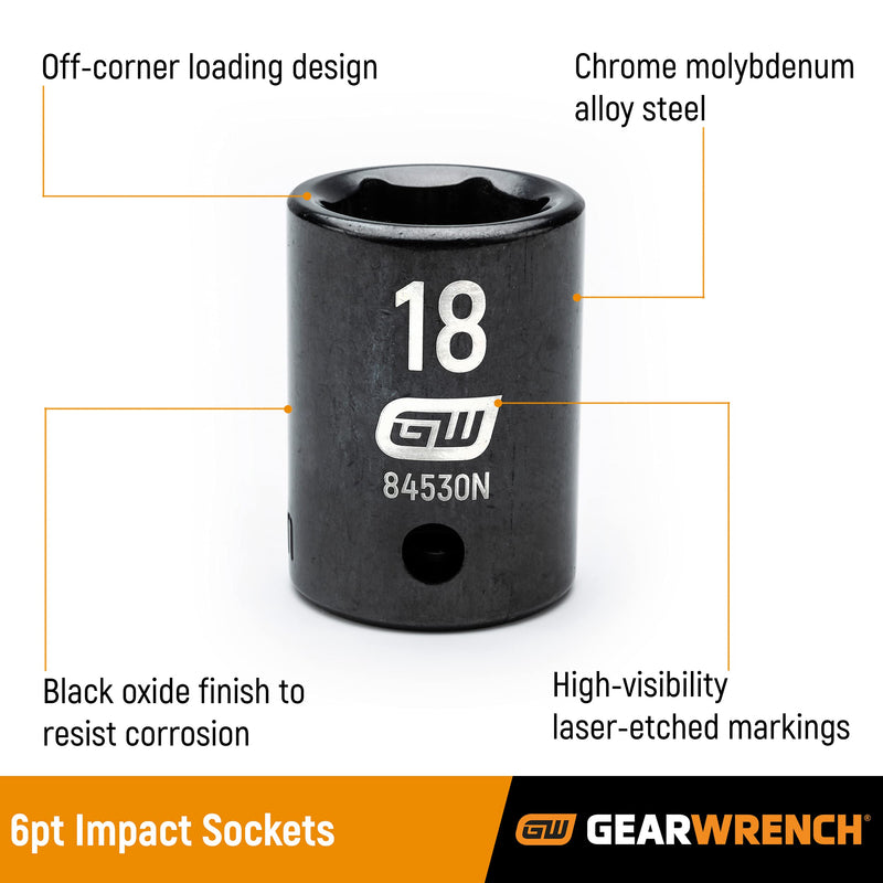 GEARWRENCH 13 Pc. 3/8" Drive 6 Pt. Deep Impact Socket Set, Metric - 84914N