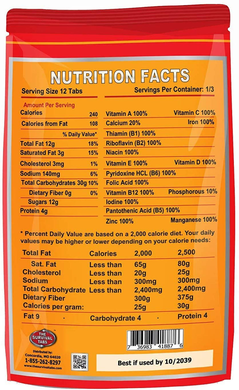 Food For Preparing SHTF 2-day Food Supply 24 Tabs Food Ration for Travel Camping Boating Biking Hunting Outdoor Gluten Free and Non-GMO 25 Years Shelf Life Long Term Food Storage - Vanilla Malt Flavor
