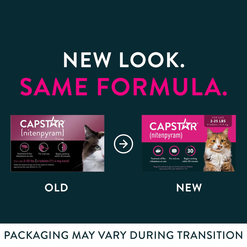 Capstar (nitenpyram) Cat Flea Treatment, Fast-Acting Oral Flea Treatment for Cats 2-25 lbs, Vet-Recommended Medication Tablets Start Killing in 30 Minutes, 6 Doses 6 Count