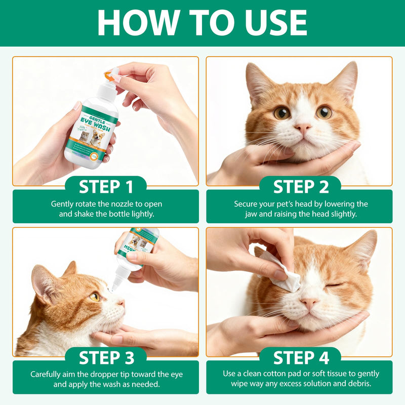 Eye Drops for Dogs and Cats - Safe to Lick, Itchy Eyes Relief & Redness Reduction, Non-Antibiotic Daily Care for Tear Stain Removal, Pet Eye Wash Vet-Formulated with Oat Glucan, 3.38 oz