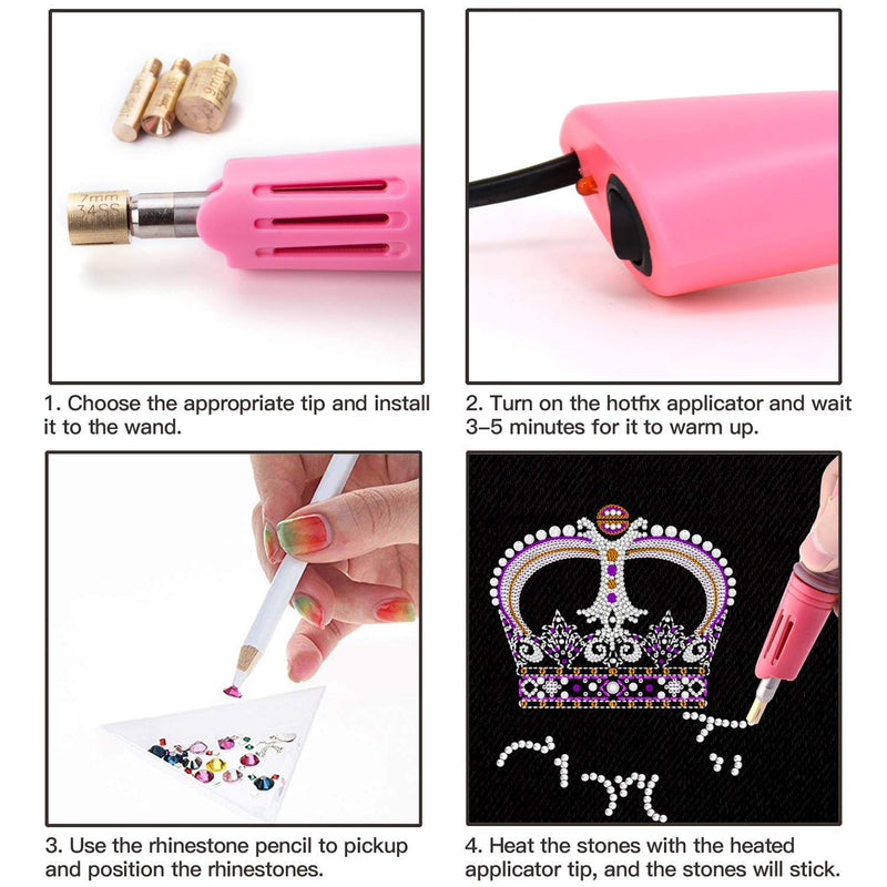 GGLTECK Hotfix Applicator Rhinestones -Valentines Day Gifts, Hot Fixed Bedazzler Kit, DIY Hot Fix Rhinestone Applicator with 7 Different Sizes Tips, 5304 PCS Rhinestones, Tweezers Brush Cleaning Kit