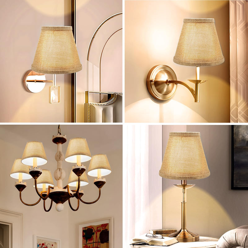 ALUCSET Double Mesh Small Lamp Shade Clip On Bulb Set of 2 for Candelabra Bulbs, Barrel Fabric Lampshade for Table Chandelier Wall Lamp 4x7x6 Inch, 2 PCS Pack (Brown) Brown 4*7*6 inch