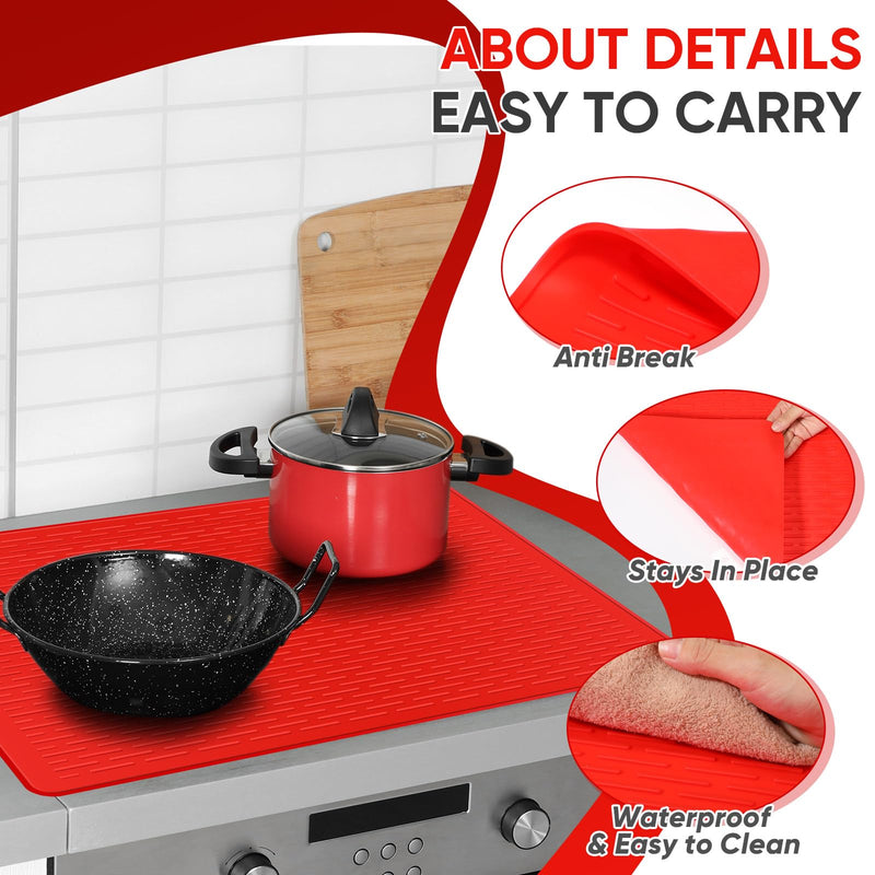 Stove Top Cover Silicone Electric Stove Cover 28 x 20 Inches Heat Resistant Cooktop Protector Stove Mat Protector Oven Cover for Kitchen Flat RV Range Stovetop Protector(Red) Red