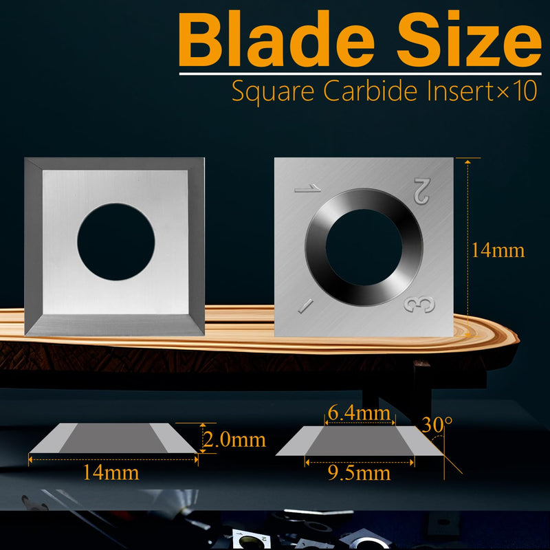 14mm Square Carbide Inserts Cutters Knives Blades 14×14×2.0mm-30°for Woodworking Spiral/Helical Planer Cutter Head or Lathe Turning 10pcs