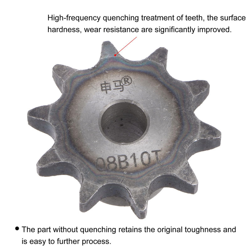 uxcell Chain Roller Sprocket, 10mm Bore 1/2" Pitch 10 Tooth Single Strand Type B Chain Sprocket, A3 Carbon Steel Roller Chain Sprocket for ISO 08B Chain, 2Pcs 45mmx10mm