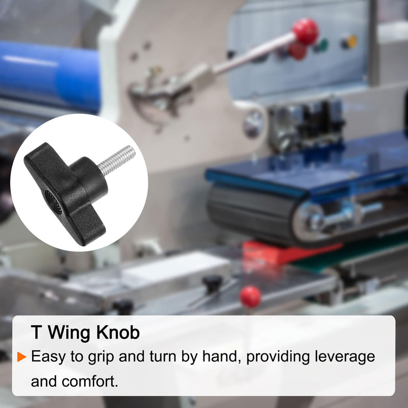 HARFINGTON 10pcs Wing Knobs M5 x 30mm Male Thread Plastic Tee Stud Knobs T Threaded Handles Hand Clamping Tightening Thumb Screws Thumbscrew, Black