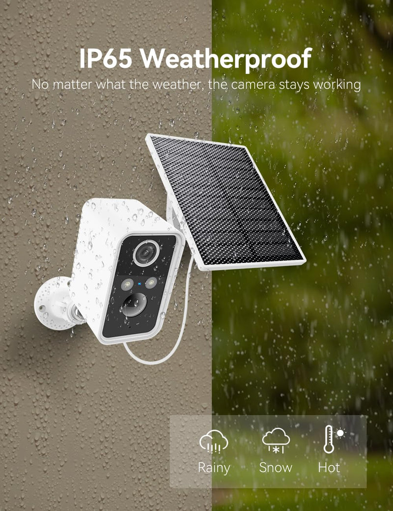 Solar Camera Outdoor Wireless, Battery Security Cameras with Solar Panel for Home Security, Motion Detection, Night Vision, Alexa, 2.4G Wi-Fi Only, Only Event Recording