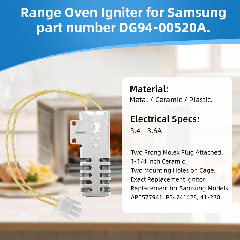 DG94-00520A Gas Range Oven Igniter Replacement for Samsung NX58F5500SS NX58H5600SS NX58H9500WS oven igniter, Replaces 2692271 AP5577941 EAP4241428 PS4241428 by APPLIANCEMATES
