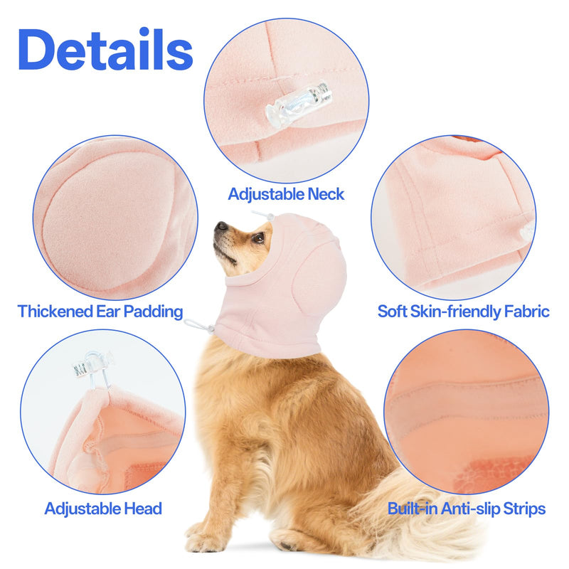 MIGOHI Medium Dog Anxiety Ear Hoodie Muffs - Breathable Dog Ear Protection with Soft Pad, Anxiety Relief for Dogs,Ear & Head Cover for Separation, Vet Visits, Grooming,L,Pink