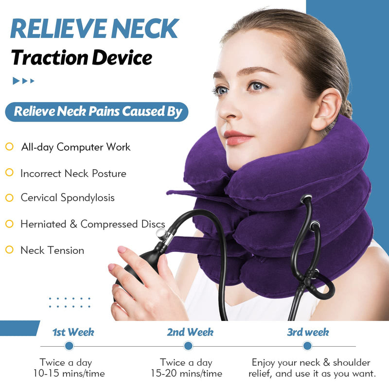 Neck Stretcher, Neck Traction Device, Cervical Traction Device, Neck Pain Relief, Adjustable Inflatable Neck Brace & Neck Stretcher Cervical Traction, Neck Decompression Home Use (Purple) Purple