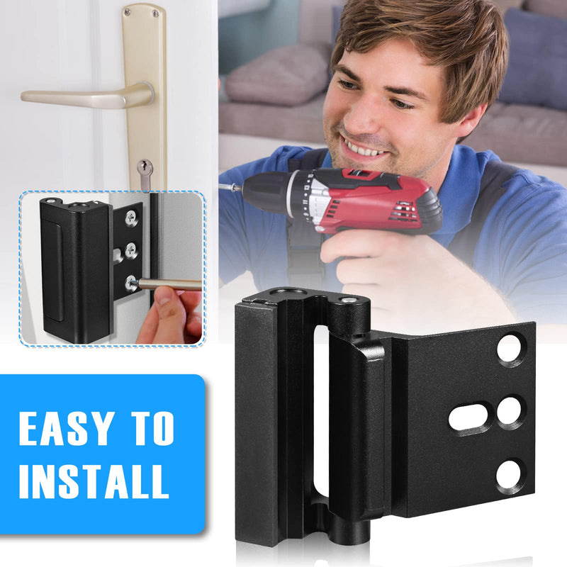 3Pack Home Security Door Reinforcement Lock, Childproof Safety Door Lock Latch Inside Stopper, Add High Security to Prevent Home Unauthorized Entry, Aluminum Construction Finish Black 3