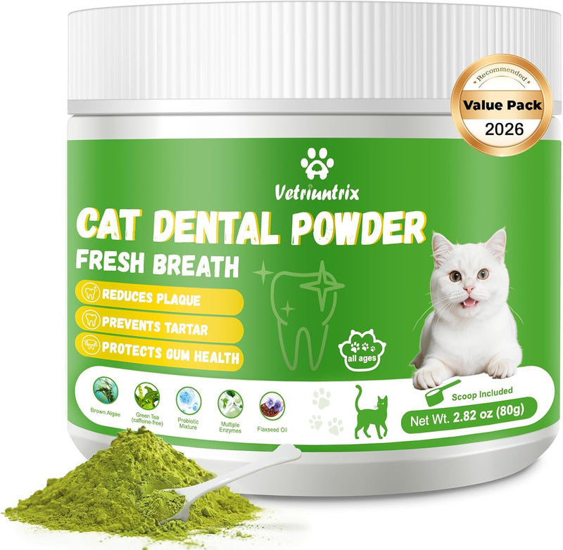 Jellico Pet Teeth Cleaning Powder for Cats – Dental Care Powder Prevents Tartar & Plaque Buildup, Freshens Breath, Oral Hygiene Supplement for Cats, 100g