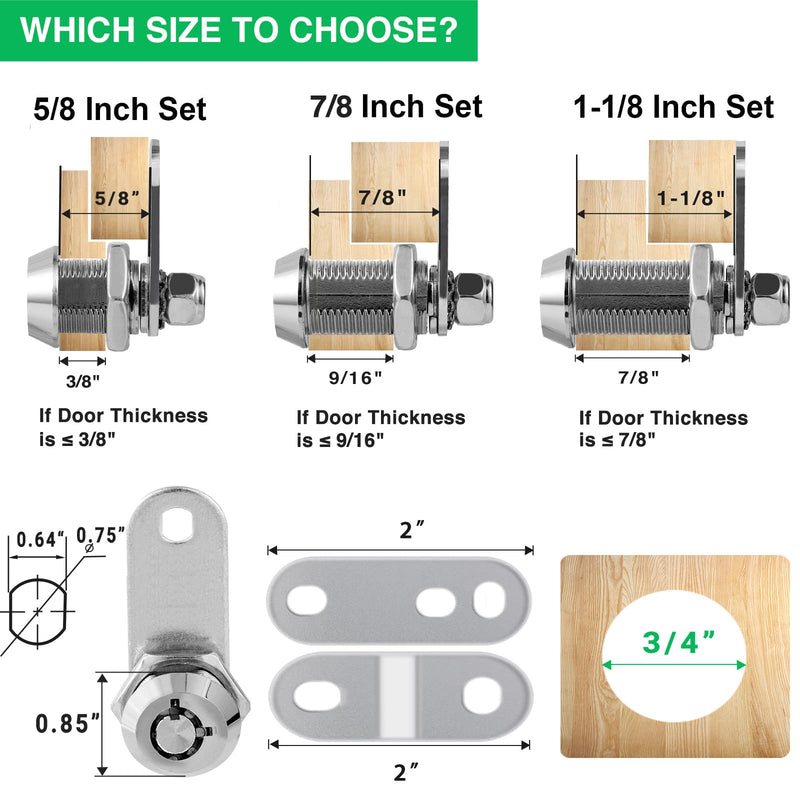 5 Pack Tool Box Lock with Keys, 5/8" Cabinet Lock Cam Lock Keyed Alike, Toolbox Lock Replacement for Mailbox RV Storage Door with Manual, Zinc Alloy (5Pack，5/8 Inch) Chrome - 5 Pack 5/8 Inch