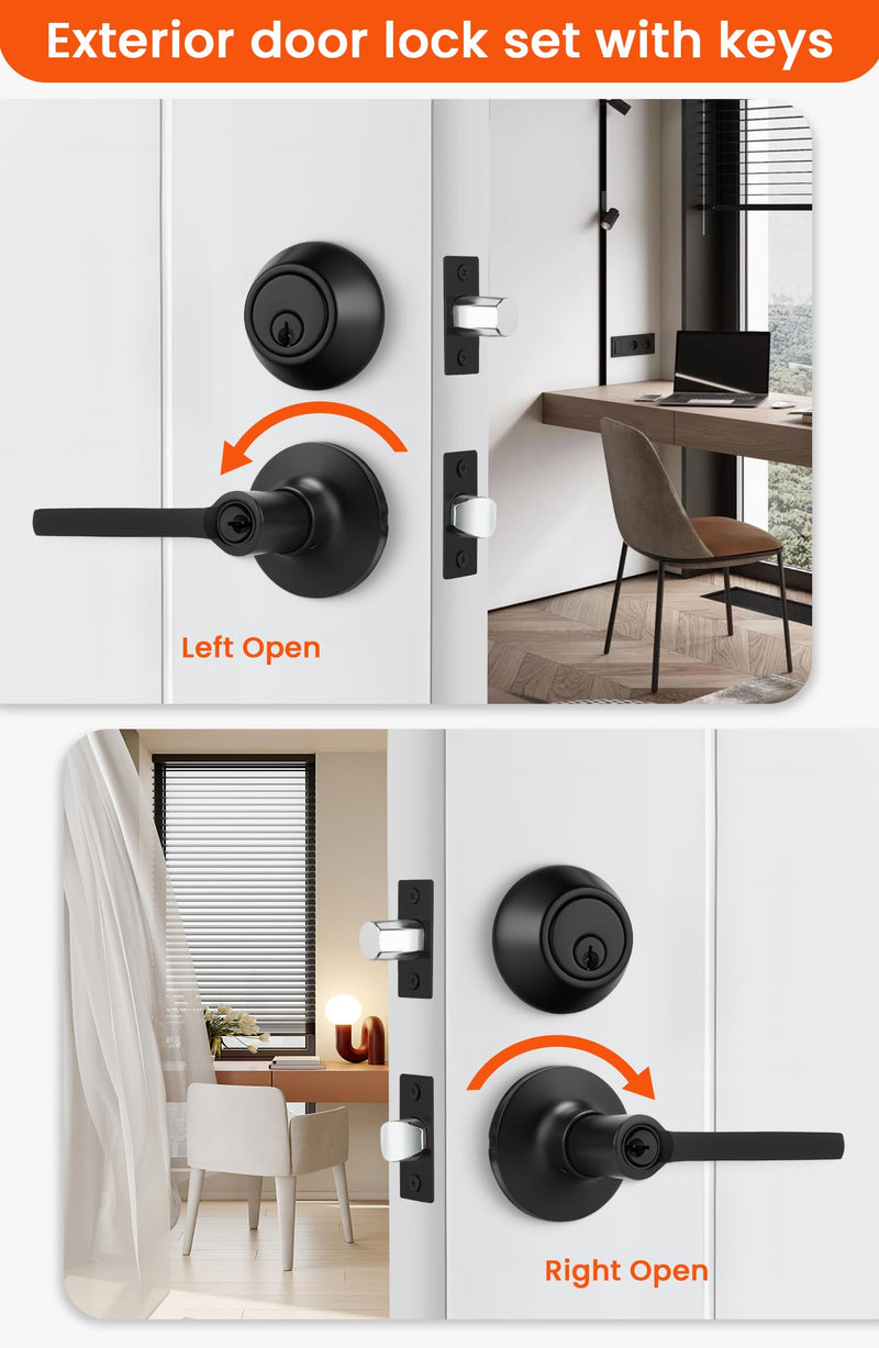 Haidms Black Exterior Door Handle Set with Deadbolt, Front Door Lock Set, Matte Black Door Lever and Single Cylinder Deadbolt, Entry Door Locksets, Heavy Duty Zinc Alloy 1 Pack Lever&Deadbolt