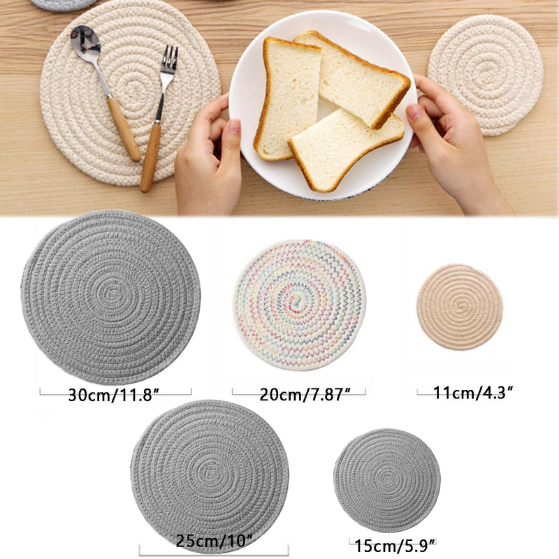 Zhiheng 5 Pack Round Coaster Potholder Cotton Braided Trivets Coffee Cup Mat Drink Tableware Hot Pots Placemats for Cooking Baking Housewarming Party Table Decorations (10inch,Beige) 10inch Beige