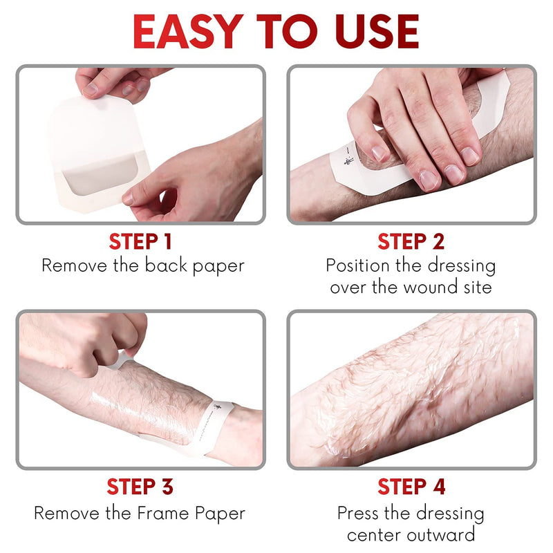 Transparent Film Dressing, 4" x 4 3/4" Box of 10 - Waterproof Wound Bandage Adhesive Patches, Post Surgical Shower or IV Shield, Tattoo Aftercare Bandage by Healqu 4"x4 3/4" (Box of 10)