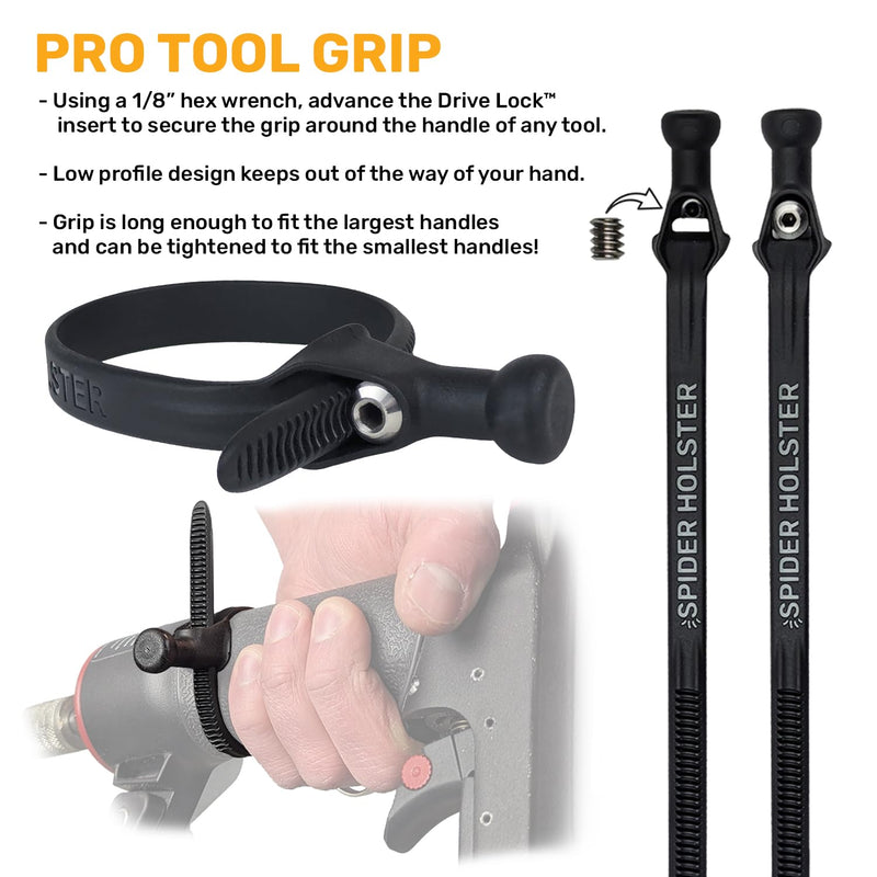 Pro Tool Grips - Pack of 3 - Universal Tool Handle add-on for use with Spider Tool Holsters - Compatible with Pneumatic Nailer, Power Drill, Impact Driver, reciprocating Saw, Flashlight,and More!
