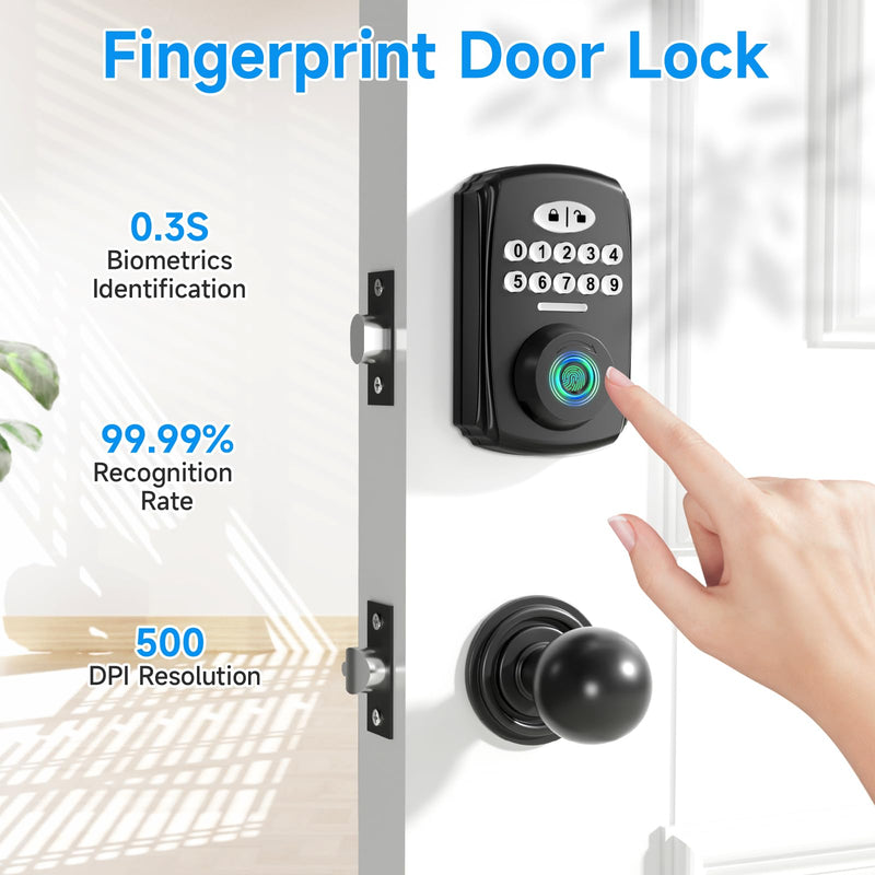 Fingerprint Door Lock - Keyless Entry Door Lock Smart Deadbolt Lock - Electronic Digital Keypad Lock - Smart Locks for Front Door - Auto Lock - Easy Installation Black