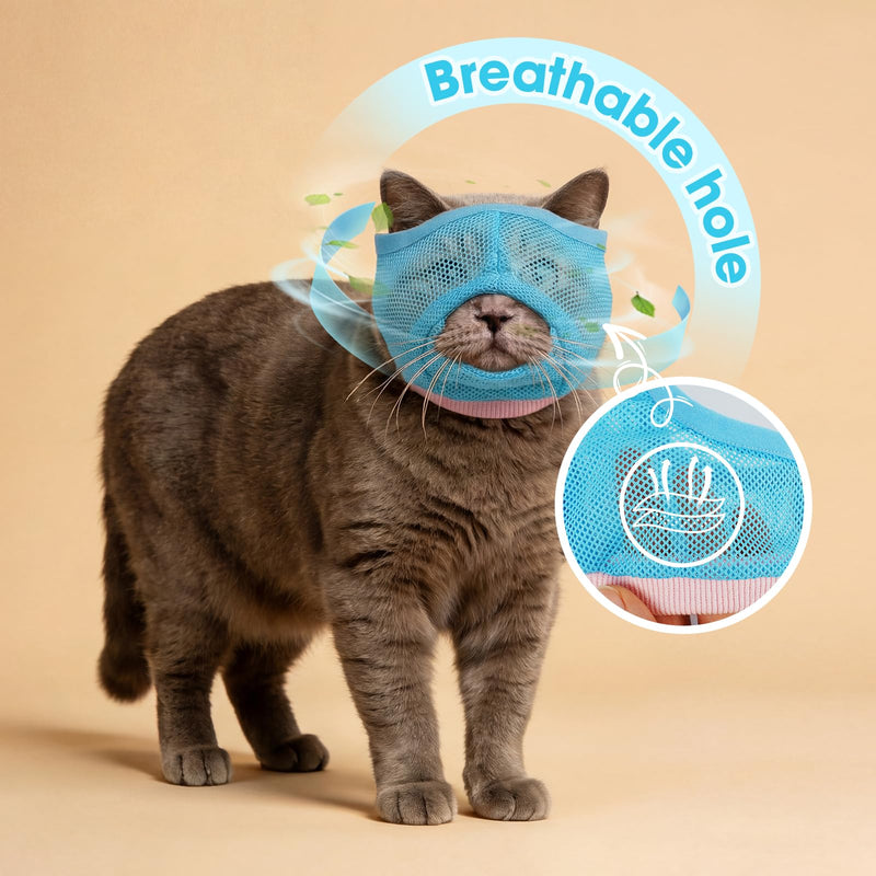 2 Pieces Visible & Breathable Cat Muzzle for Grooming, Anti-Bite Pet Mask with Adjustable Neck Size and Ear-Friendly Design