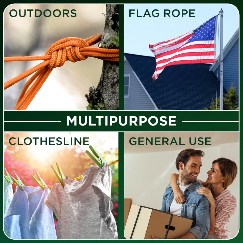 TECEUM Rope – 1/4” & 3/8” – 90 FT | 150 FT – Strong All-Purpose Utility Rope – Camping, Crafting, Flag Pole, Indoor & Outdoor – Polypropylene Nylon Poly Lightweight Diamond Braided Cord – Black 1/4" - 90 FT (27.5M)