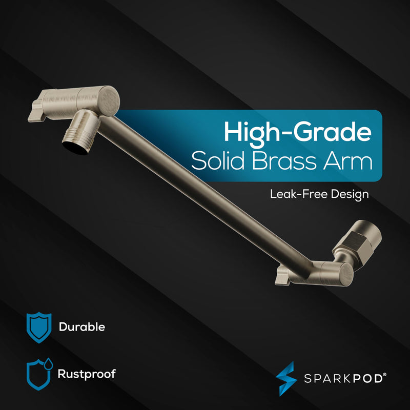 SparkPod Round Rain Shower Head with Extension Arm - Height Adjustable Shower Head with High Pressure Performance - Easy 1-Minute Installation (11" Arm Extension, Elegant Brushed Nickel) 6" Round + 11" Arm 2. Brushed Nickel, 6" Round + 11" Arm - NewNest Australia
