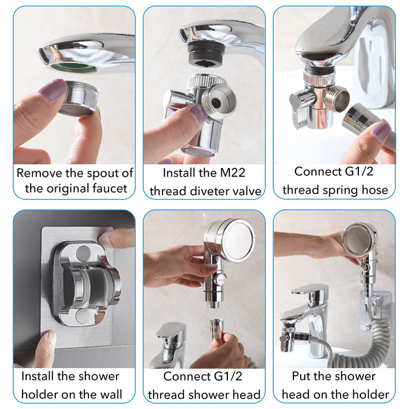 Sink Faucet Sprayer Attachment Set, Kitchen Bathroom Pet Bathing Shower Head with 9.8ft Hose and G1/2, 55/64", 15/16" Faucet Adapters, Hair Washing, Dog Shower and More (Faucet Not Included) Gray