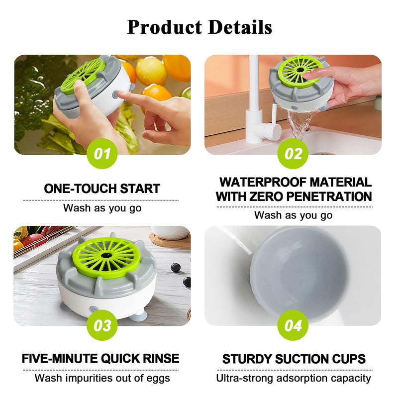 Fruit and Vegetable Cleaning Machine, 5-Min Rapid Fruit Vegetable Meat Purifier with Suction Cup Base - Wireless Charging Portable Food Cleaner for Fruits, Veggies, Rice, Meat (White)