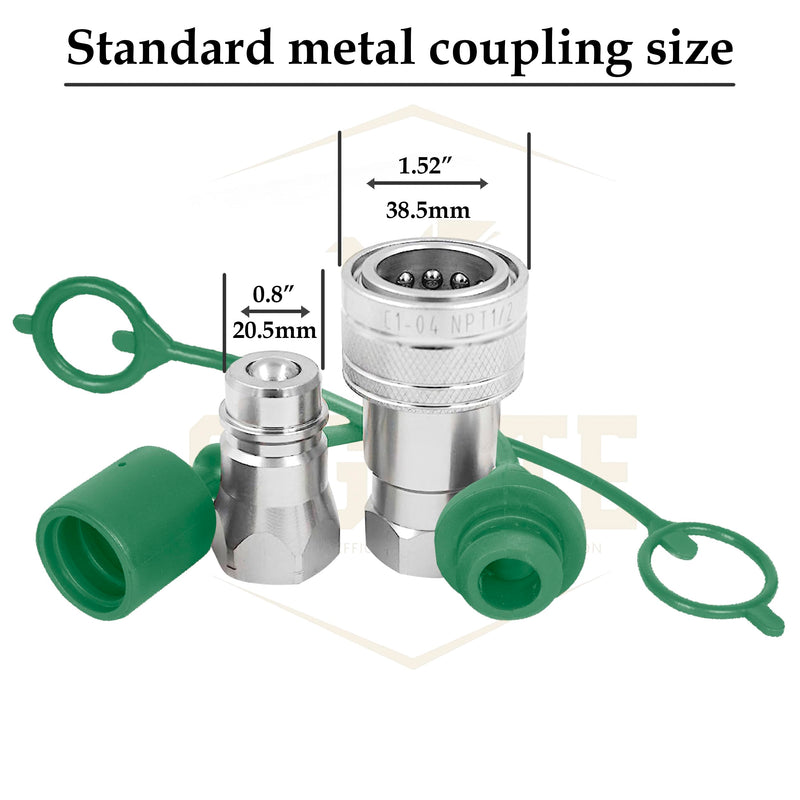 2 Set,1/2 Tractor Hydraulic Coupler Male Dust Cap and Female Plug Cover,ISO A Hydraulic Quick Disconnects Port Plug Fittings By Signite (Green) Green