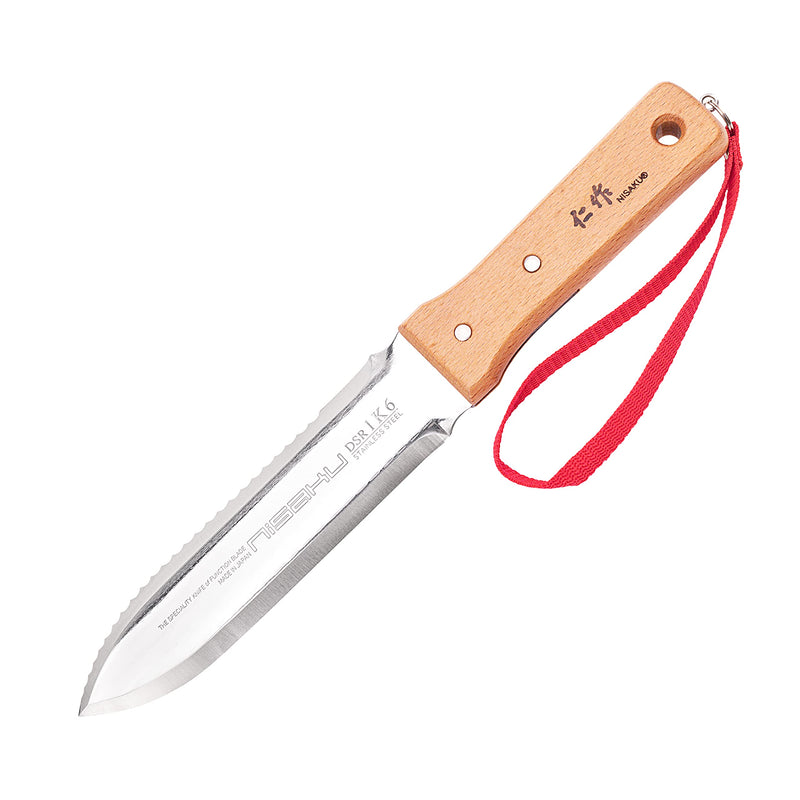 NJP651 Hori Weeding & Digging Knife-Hardened HRC58 Edition, Authentic Tomita (Est. 1960) Japanese Stainless Steel, 7.25" Blade, Wood Handle, w/Premium Leather Sheath
