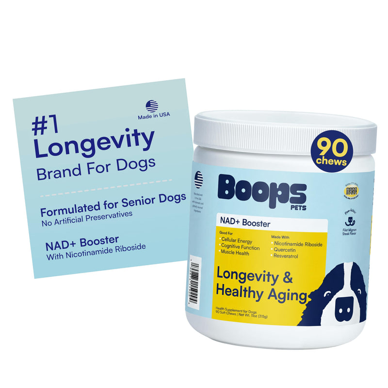 NAD+ Precursor & Senior Dog Supplement - 90 Soft Chews - NMN Alternative for Longevity & Healthy Aging - Nicotinamide Riboside, Resveratrol, Quercetin - Filet Mignon Steak Flavor Filet Mignon Steak & Beef