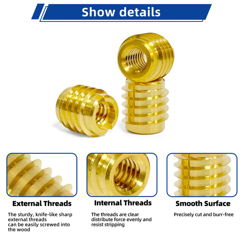 Threaded Inserts for Wood, Installation Kit, Brass, Includes M8-1.25 Knife Thread Inserts (10pcs), Drill, Installation Tool