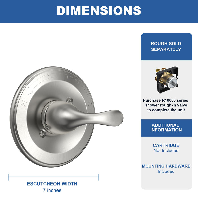 Replacement for Delta Classic 13 Series Single-Function Shower Valve Trim Kit, Shower Handle, Brushed Nickel Shower Trim Kit T13020-SS (Cartridge and Valve Not Included) Without Cartridge