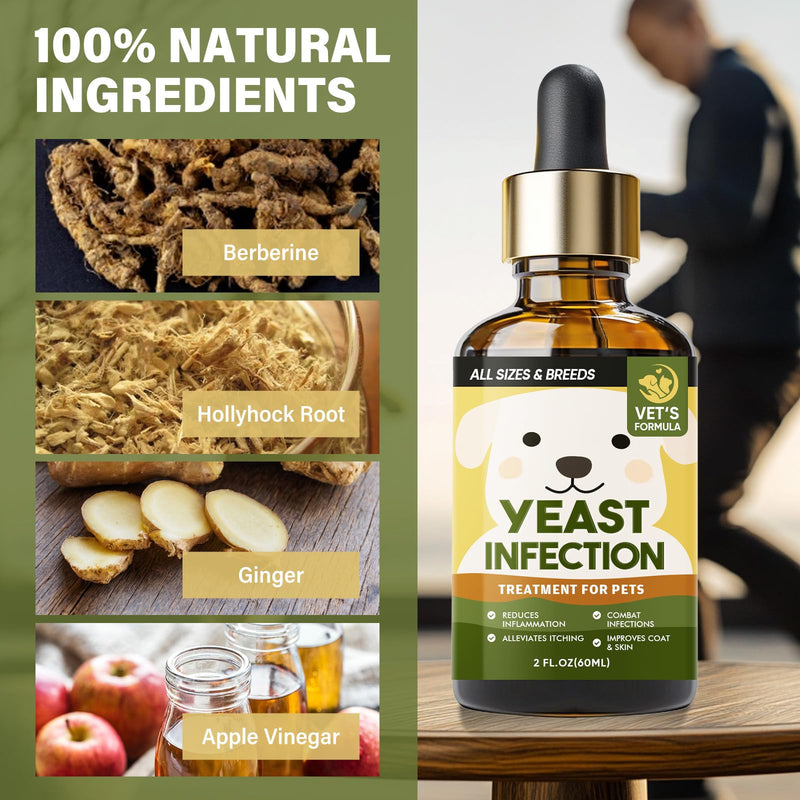 Yeast Infection Treatment for Dogs, Dog Ear Infection Treatment with Natural Ingredients, Gentle Care, Improves Skin Problems, Relief Drop for Itchy Skin for Dogs & Cats, 60ML