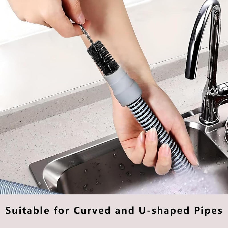Flexible Extra Long Drain Brush, Drain Unblocker Tools,61 inch Pipe Cleaner Brush and 17.7 inch Sink Unblocker Brush, Double Ended Nylon Brush for Curved Pipes and Slim Holes