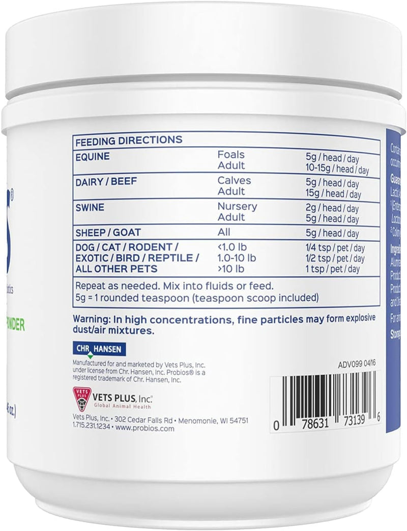 Probios Dispersable Powder - Probios Powder, Pet Probiotic, Probiotics for Swine, Equine, Sheep, Goat, Dog, Cat, Bird, Rabbit, Foals (240 gm) 8.46 Ounce (Pack of 1) - PawsPlanet Australia