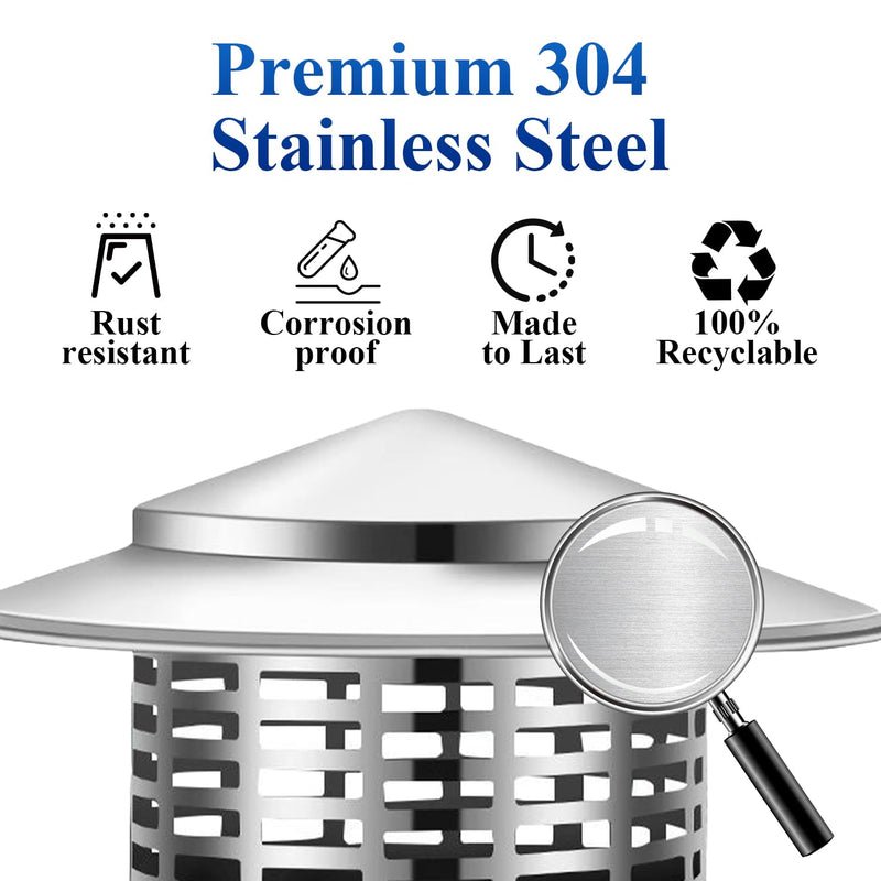 8 Inch Round Chimney Cap, 304 Stainless Steel Chimney Cover with Gloves, Weatherproof Fireplace Chimney Caps for Outdoor Use, Rain Cap for Stove Pipe, Roof Vent Chimney Cap(8 inch) 8 inch