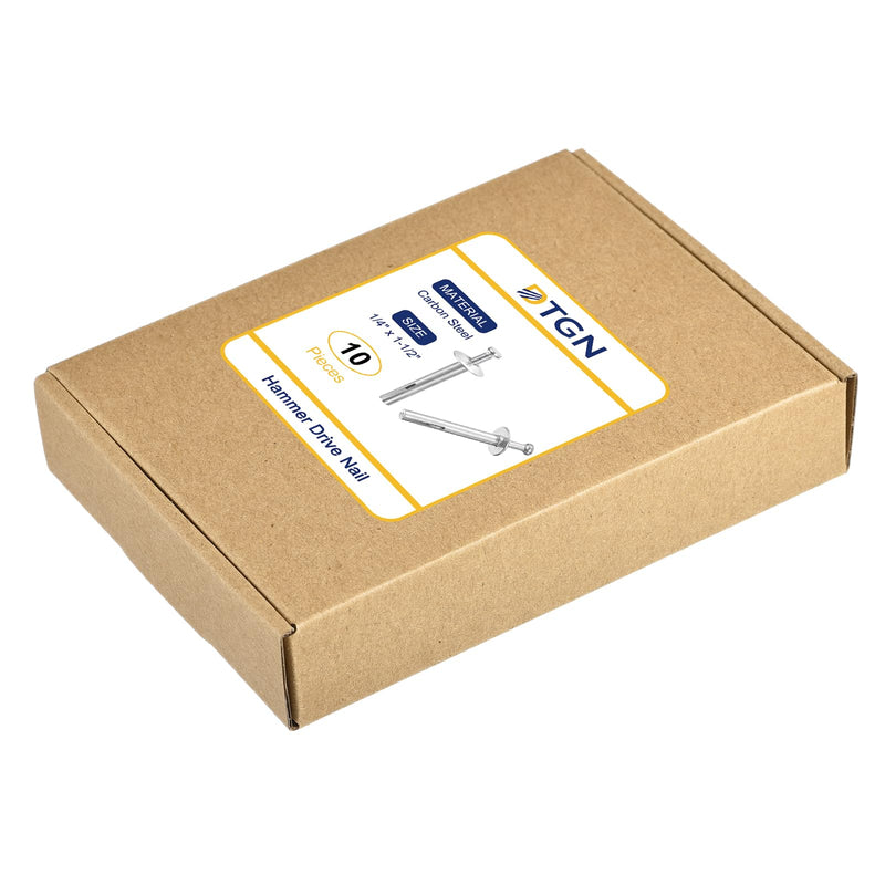 1/4" x 1-1/2"(D x L) Hammer Drive Nail - 10Pack - Good for Concrete Drywall - Carbon Steel Drive Expansion Anchors - Silver 10