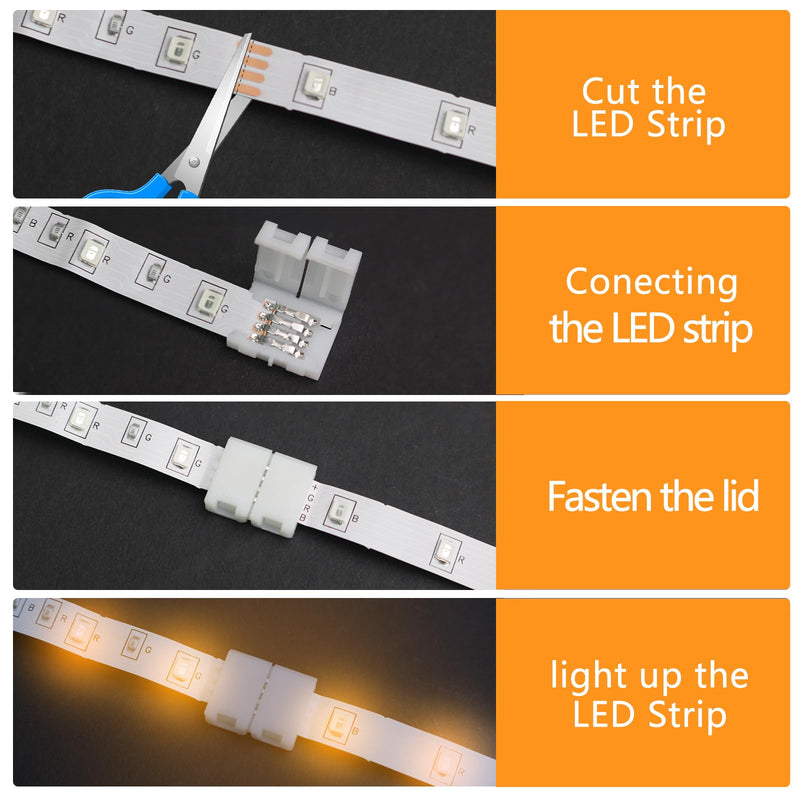 20PCS 4-Pin 8mm LED Strip Lights Connectors - Solderless, Extendable Terminal Adapters for SMD 2835 & 3528 RGB LED Strip Lights - Ideal for Various DIY Lighting Projects 4Pin-8mm