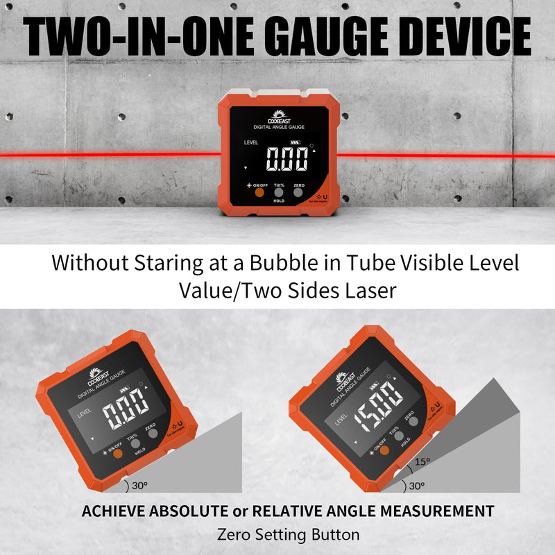 Digital Angle Finder Magnetic, Rechargeable Digital Angle Gauge, Mini Protractor Angle Finder Measuring Tool for Woodworking Tablesaw(Laser Level is Class II, Output<5mW), Gift for Men
