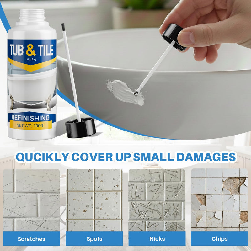 Tub and Tile Paint, 3.5 oz Tub Paint for Bathtub, Bathtub Touch Up Paint White for Sink Bathroom Kitchen Countertop, Water Based & Low Odor, Semi-Gloss white,5-5.5 sq ft 3.5 Fl Oz (Pack of 1)