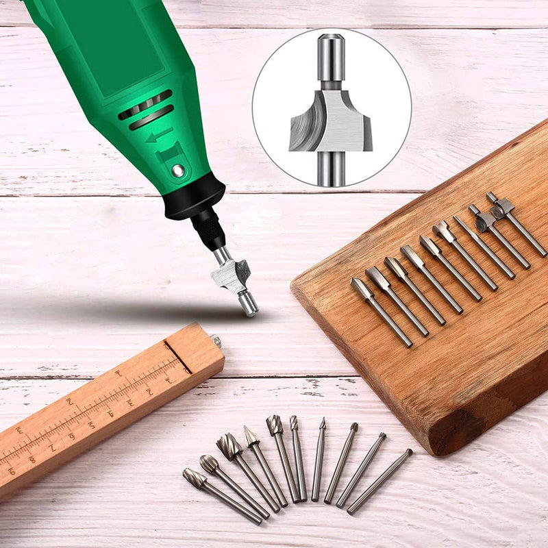 Wood Carving Bits Engraving Router Bit, 20pcs HSS Different Rotary Burr Set with 1/8"(3mm) Shank for Rotary Tools for DIY Woodworking, Carving, Drilling, Engraving, Trimming