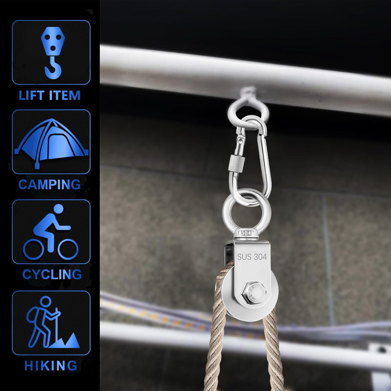 OBA Cable Pulley Wheel Stainless Steel with Ball Bearing Carabiner, Stainless Steel Pully Block M48