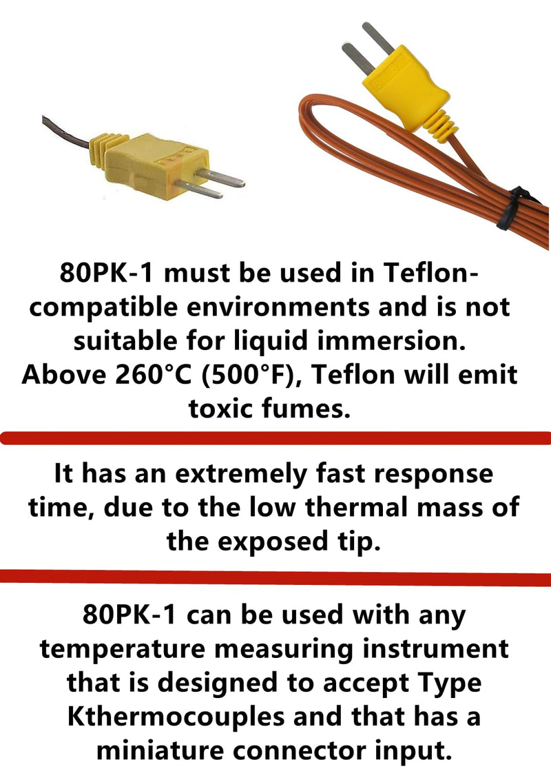 80PK-1 Replacement for fluke 80pk-1 Bead Probe K-Type Temperature Measuring 1-Meter Long
